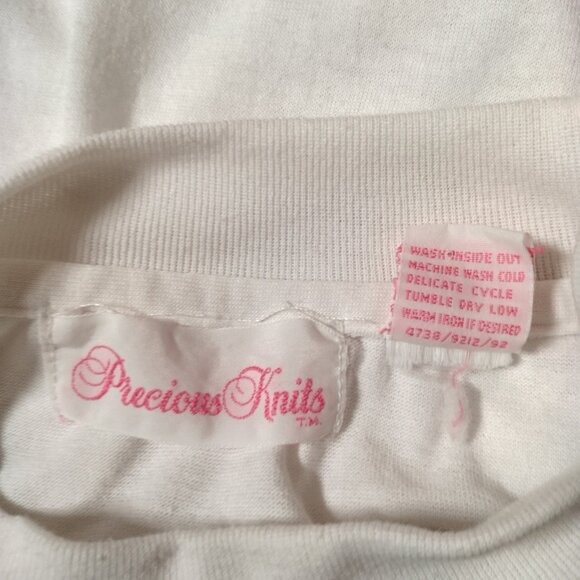 Vintage Precious Knits Shirt Small White Lace Gold Glitter Bird Roses Grannycore - Picture 6 of 16